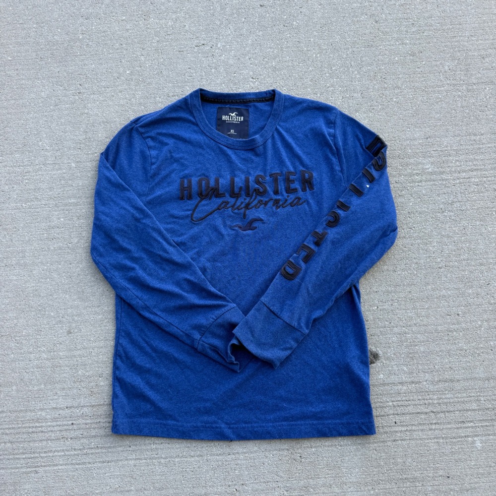 Hollister California Mens Long Sleeve Graphic T-Shirt Blue Heather XS